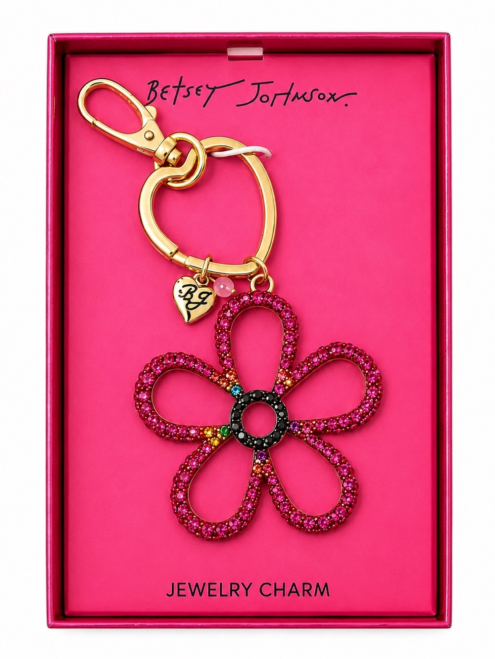 Betsey Johnson Pink Flower Rhinestone Bag Charm Keychain NWT